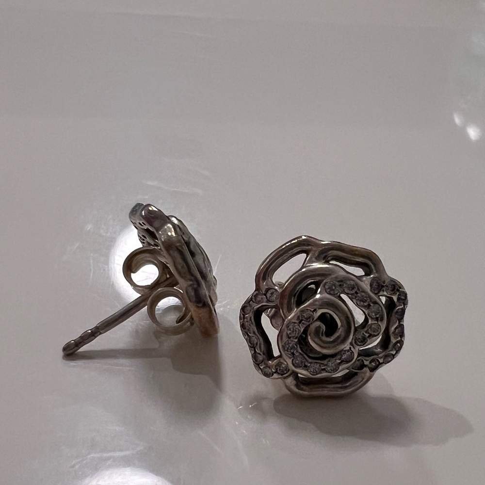 Pandora Silver Rose Earrings View 2